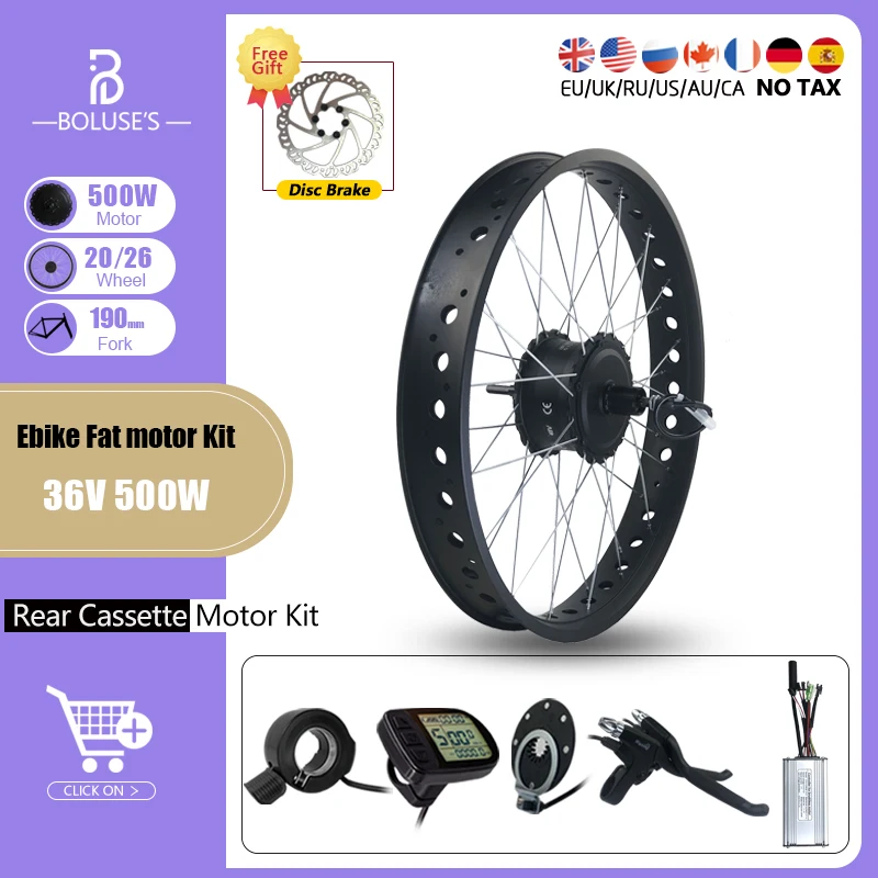 Billig Elektrische Fett Bike Kit Schnee Hinten Kassette Hub Motor Rad 20 26 Zoll 4,0 Reifen 36V 500W Fett Bike Motor Rad 4 Farbe Für Ebike