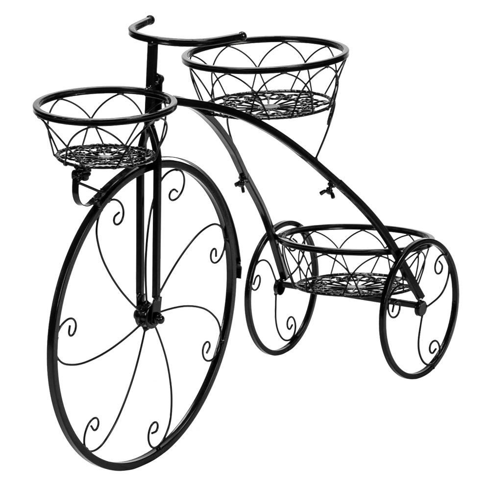 

High Quality Modern Design Paint Bicycle Shape Wrought Iron 3 Round Basket Plant Stand