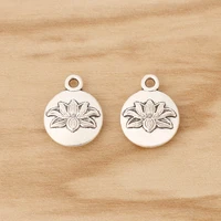 20 pieces tibetan silver lotus flower round charms pendants beads 2 sided for diy necklace jewellery making 16x13mm