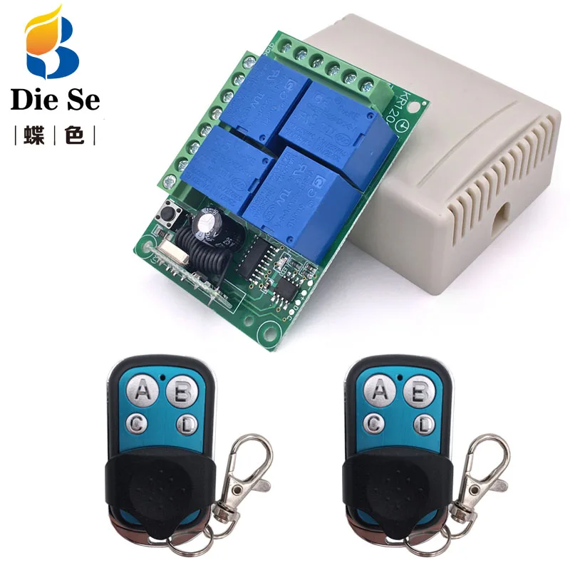 

DC 12V 10A 4CH 433Mhz rf Switch Relay Receiver and Transmitter 4 button for Garage Remote Control and Remote Light Switch