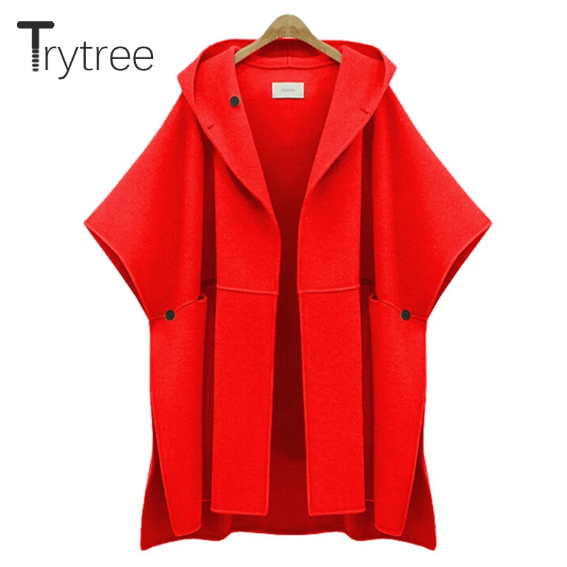 Trytree женское повседневное пальто накидка с карманами пуговицами и капюшоном