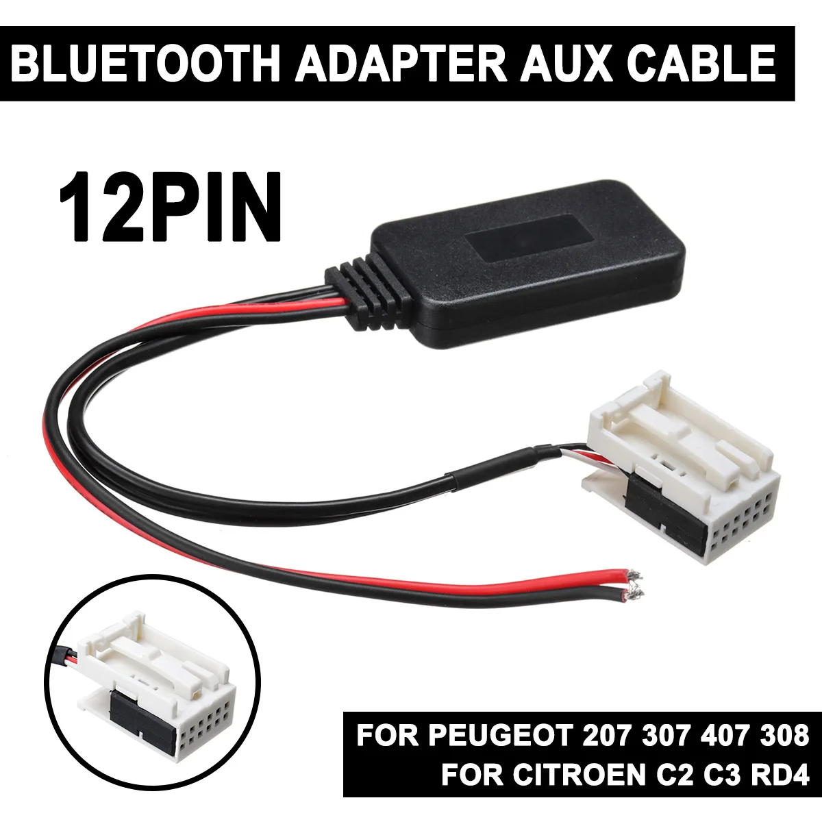 For Citroen C2 C3 RD4 Peugeot 207 307 407 308 12Pin Car bluetooth Module Wireless Radio Stereo AUX-IN Aux Cable Adapter | Автомобили и