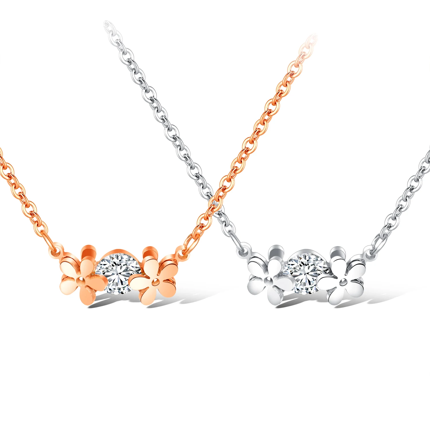 

Stainless steel jewelry personality flowers set auger brief paragraph clavicle necklace titanium steel rose gold plated necklace