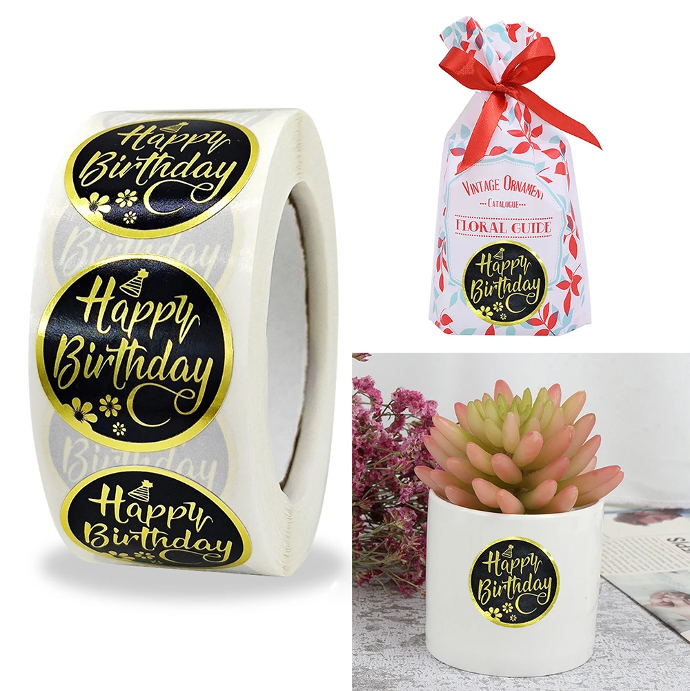 

500 шт/рулон 2,5 см милые золотые стикеры "День рождения" Вечерние подарки DIY украшения на день рождения уплотнительные наклейки