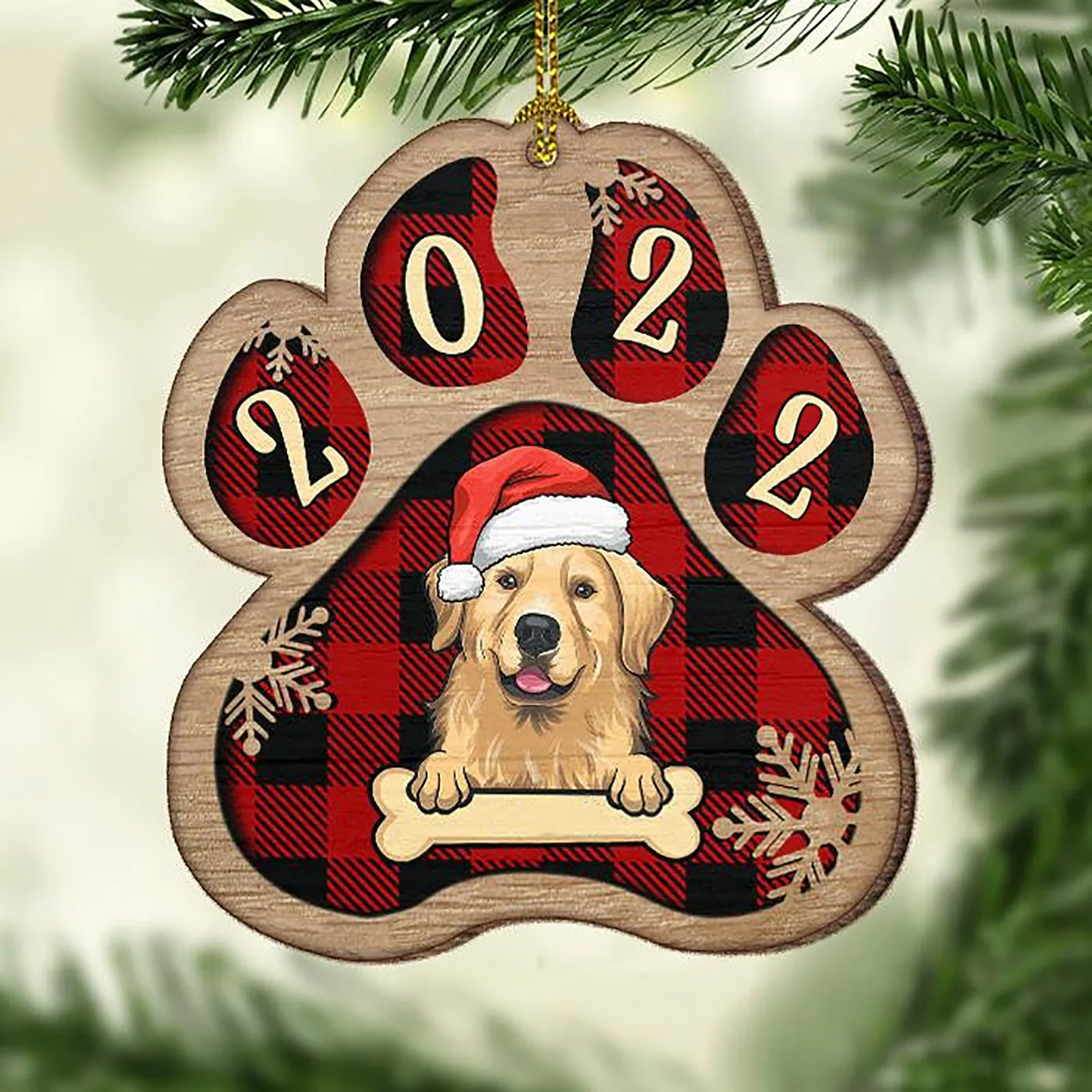 

2022 Happy New Year Christmas Ornaments Dog Cat Paw Shape Xmas Gift Christmas Tree Pendant New Year's Eve Decorations For Home