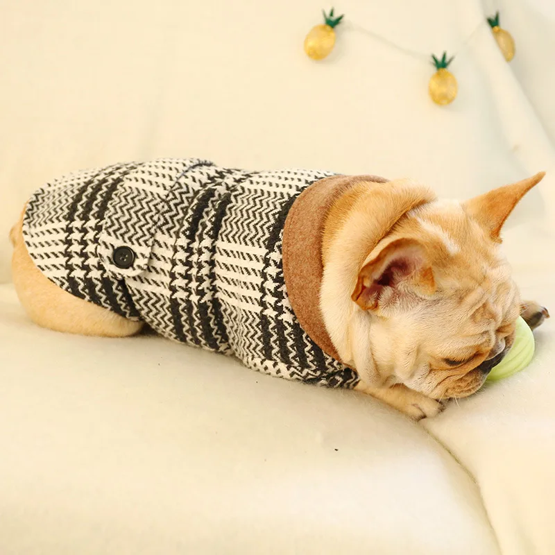 Закон боевые жир для собак одежда Черный и белый ломаную клетку шерстяное пальто