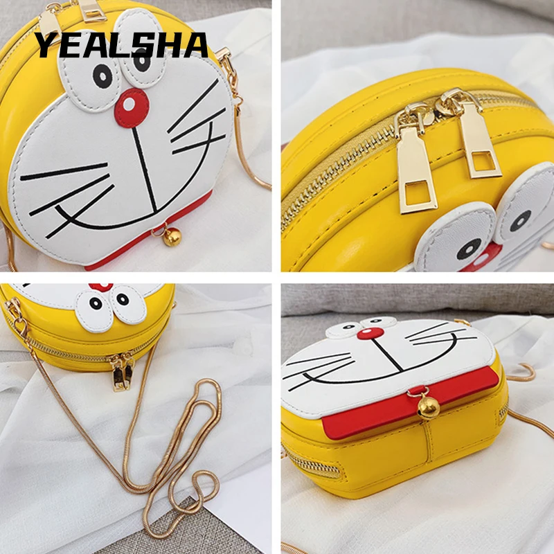 

Doraemon Cartoon Fashion Design Women Shoulder Bag Chain Small Round Bag Pu Leather Crossbody Bags Handbag