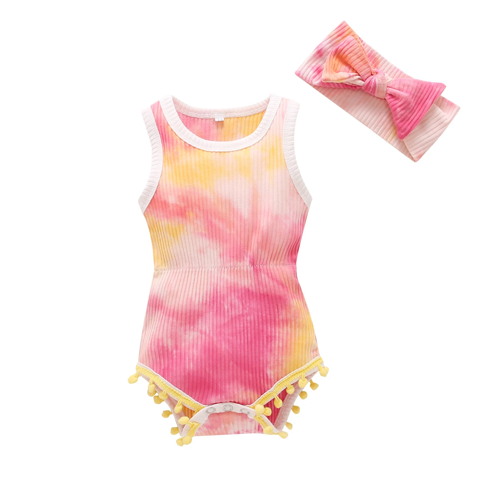 Лето 2021 комбинезон без рукавов для новорожденных + повязка на голову с бантом и