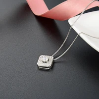 s925 sterling silver fashion trend sweet style zircon pendant necklace accessories diamond square clavicle chain jewelry
