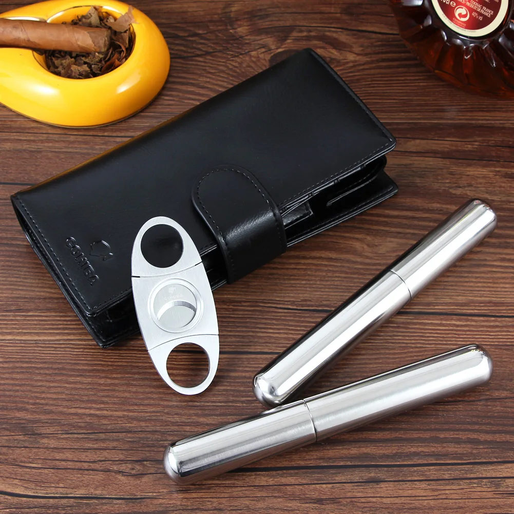Кожаный чехол COHIBA для сигар портативный хьюмидор металлическая трубка из