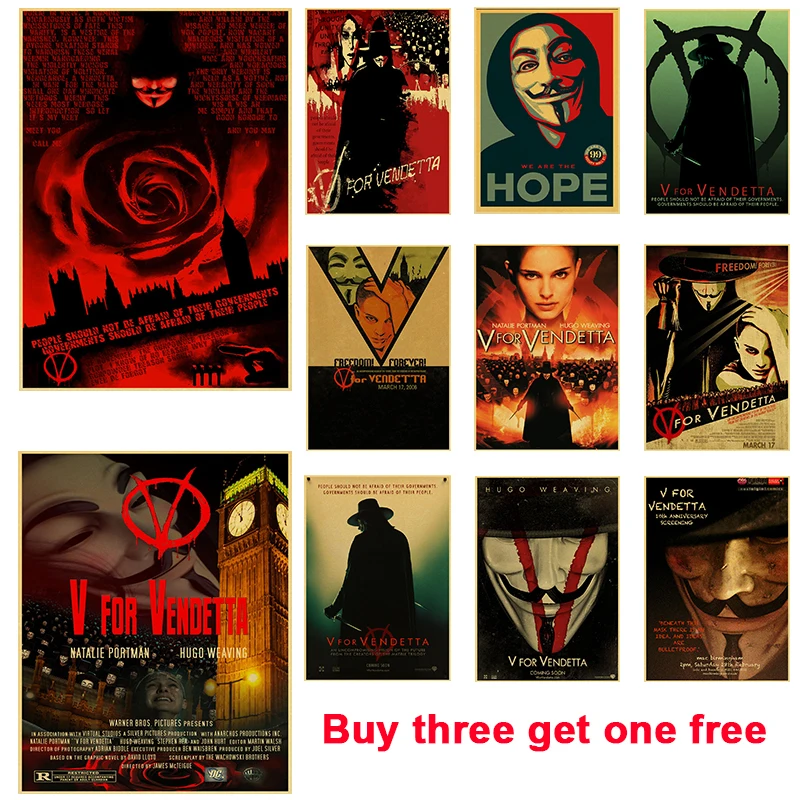

A3 and A4 United States V for Vendetta Posters Kraft Paper Posters Art Painting Study Living Room Decorative Painting Lovely