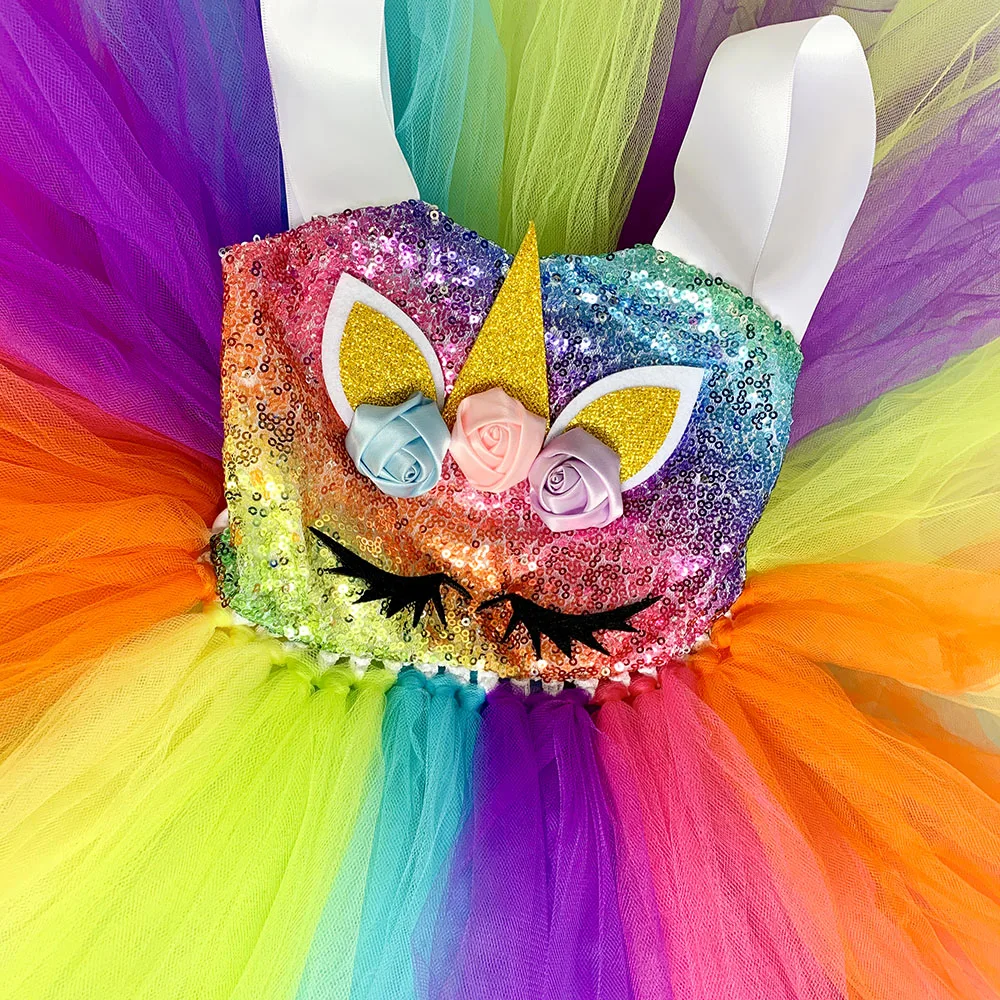 Платье пачка с радужными блестками и единорогом для девочек комплект одежды дня