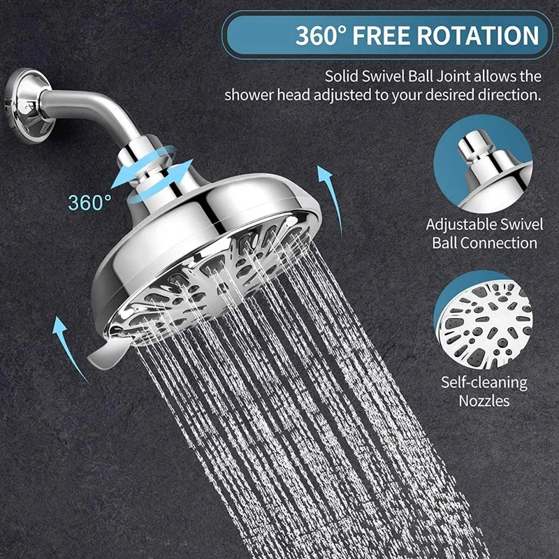 

High Pressure Shower Head,9 Settings Powerful Spray Bathroom Fixed Showerhead with Mage Spa, Adjustable Metal Swivel