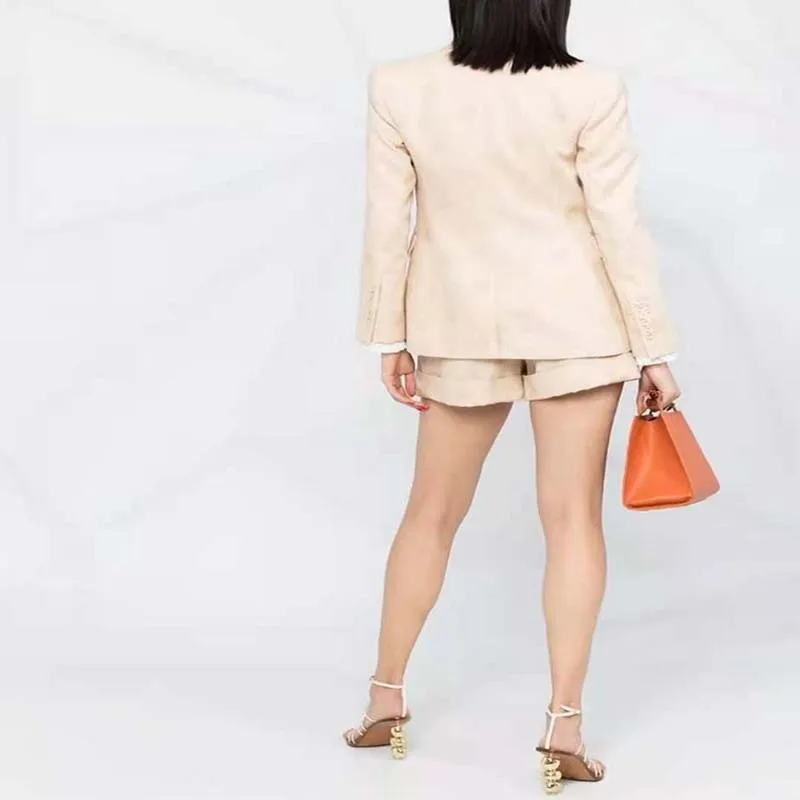 

2021 Autumn New Women Fashion Formal Polka Dot Wrist Single Button Notched Blazer and Shorts