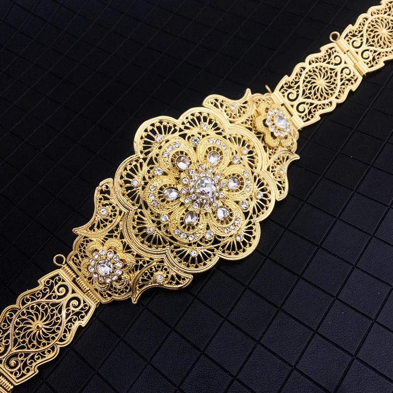 Марокко роскошное платье с цветочным узором Форма для женщин Талия цепи Стразы Золотые украшения ремни Абая