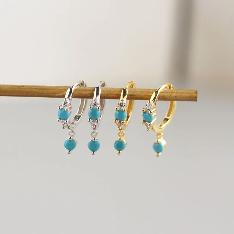 Женские серьги обручи WTLTC синие бирюзовые камень висячие с подвеской из двух