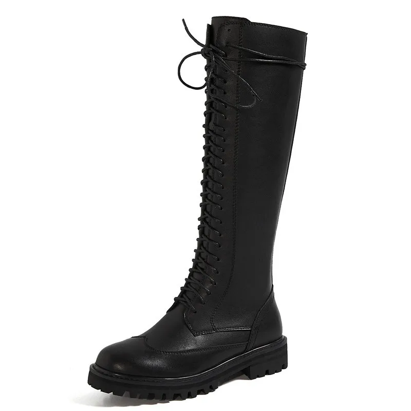 

New Fashion Bright Leather Knight British Style Round Toe Thick Heel Strap High Boots Leather Mid-calf Women Motorcycle Boots