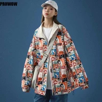 new 2021 women cartoon print wear on both sides jacket spring autumn fashion korean ladies zipper coats loose casual jackets