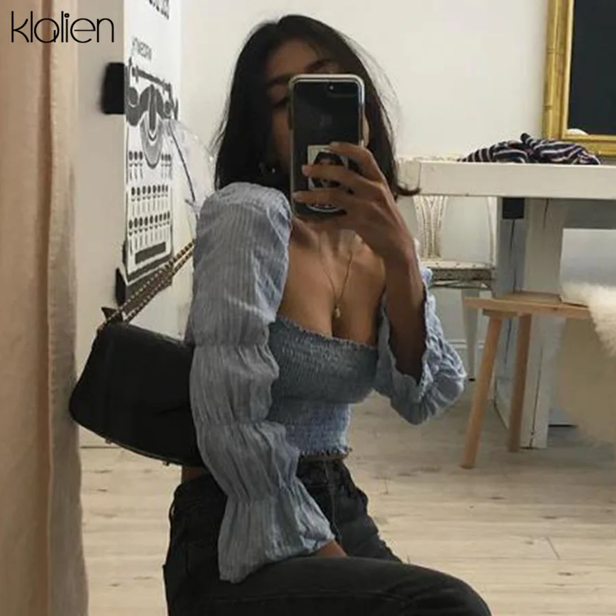 KLALIEN праздничные платья с длинными рукавами в полоску низким вырезом на спине и