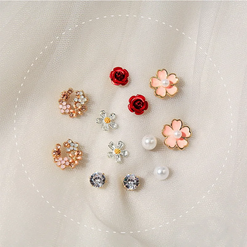 

New Simple Daisy Flower Earrings Set Girl Sweet Crystal Sunflower Bee Geometric Earring Korean Statement Party Banquet Jewelry