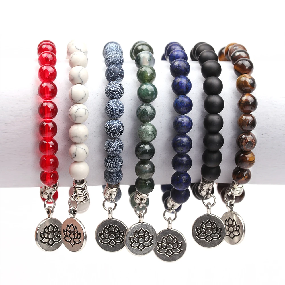 

Reiki 7 Chakra Healing Bead Bracelet Natural Stone Mala Lotus Pendant Buddha Balance Bracelets for Women Men Yoga Jewelry Gifts