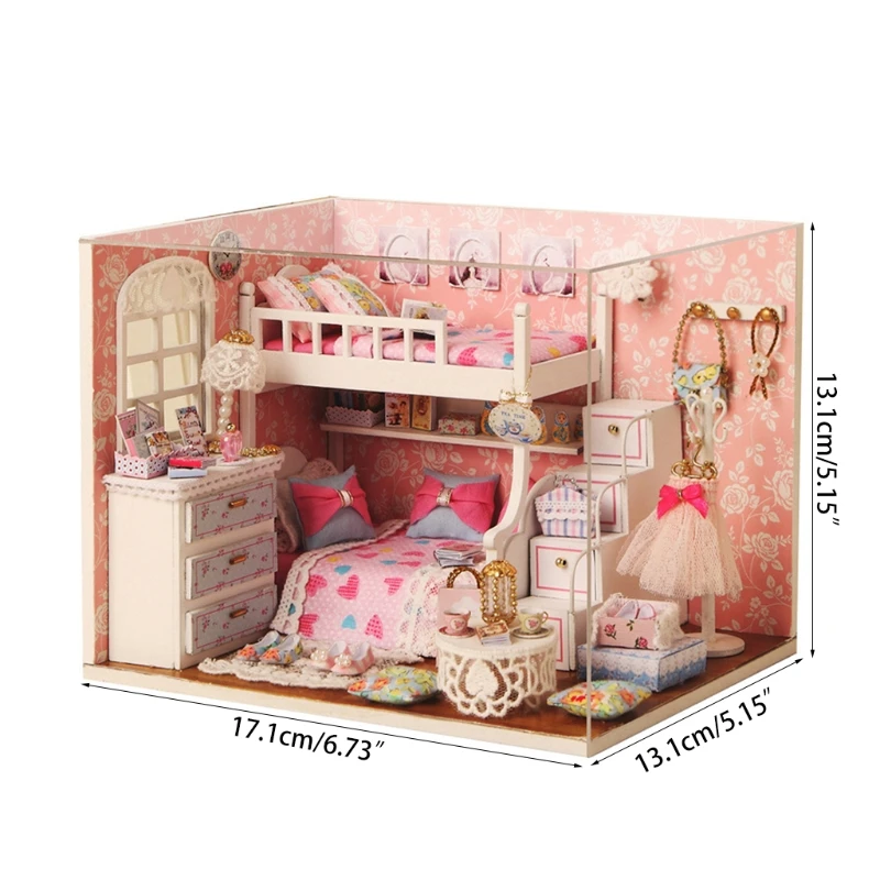 

New Dollhouse Miniature with Furniture, DIY Wooden Dollhouse Kit Plus Dust Proof , 1:25 Tiny House Building KitDream Angel