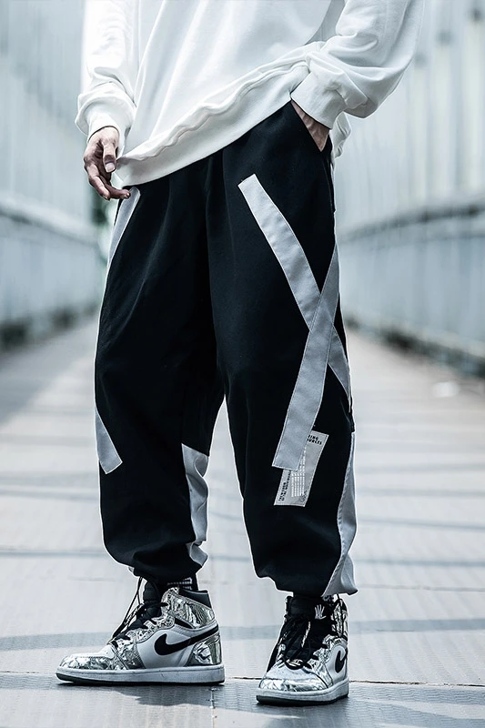 

Men's clothes Leisure trousers male stitching convergent rope tooling sweatpants Harajuku loose comfortable Jogger Japanese