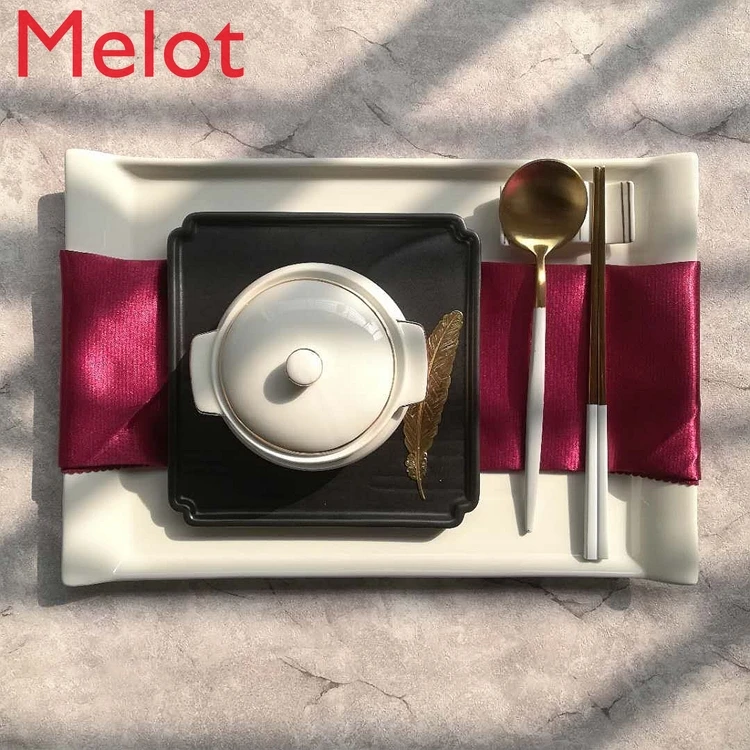 

Chinese Tableware Set Model Room Tableware Food Tray Model Room Decoration Table Zen Japanese Rectangular Tea Tray Ornament