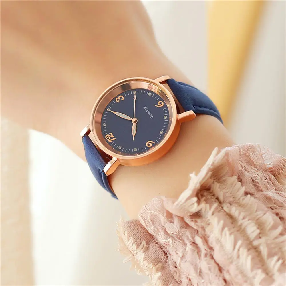 

Charming Luxury Watches Quartz Leather Strap Rhinestone Casual Bracelet Women Round Ultra-Thin Delicate Classic Lady Watch Ver
