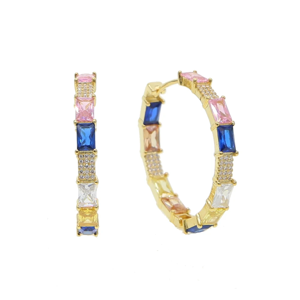 geometric square baguette cz pastel colorful huggie hoop earring stunning trendy women jewelry