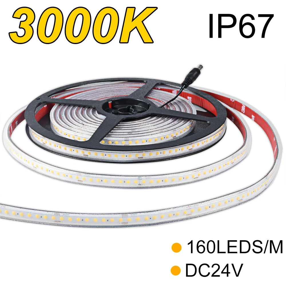 

Водонепроницаемая светодиодная лента COB DC24V 3000K с теплым белым светом 160 чипов/m