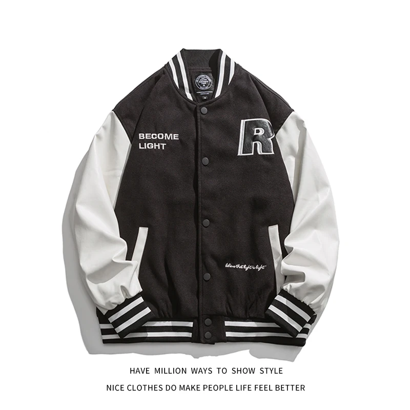 

Men's Baseball Bomber Jacket Unisex Women's Varsity Coat Stadium Street Chic New Autumn Patchwork Letterman Embroid PU Leather