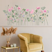 pink flower grass wall stickers decals girls room flower mural vinyl wallpaper home living room bedroom decor wall stickers