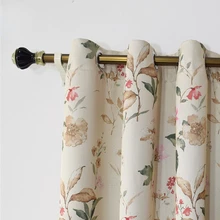 Bege impressão de isolamento térmico dupla face de algodão e linho retro sombreamento cortinas para sala de estar sala de jantar quarto (2)