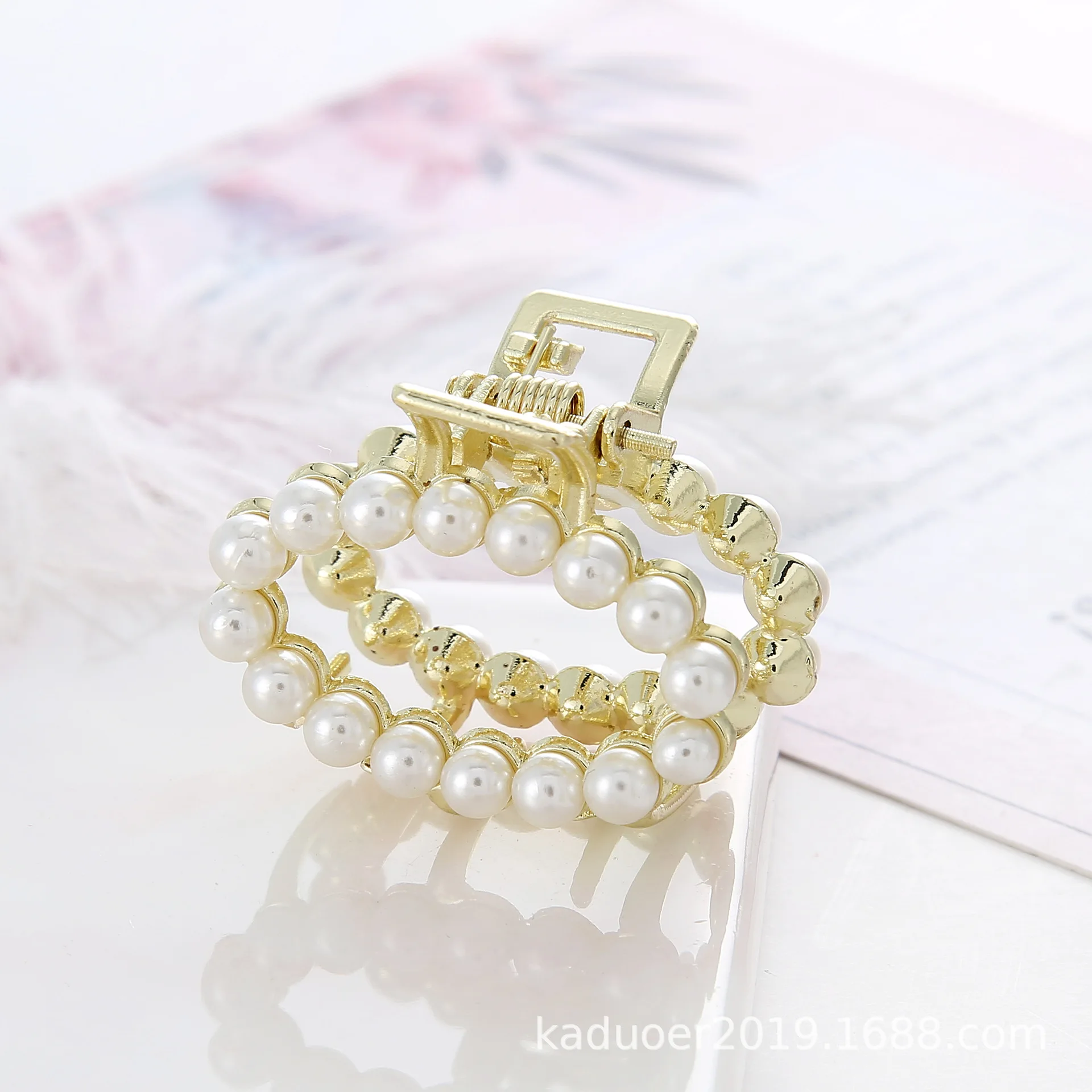 Fashion Girl Hair Claw Geometric Imitation Pearl Hairpin Crab Retro Oval Shape Clips Rhinestone Accessories For Women | Украшения и