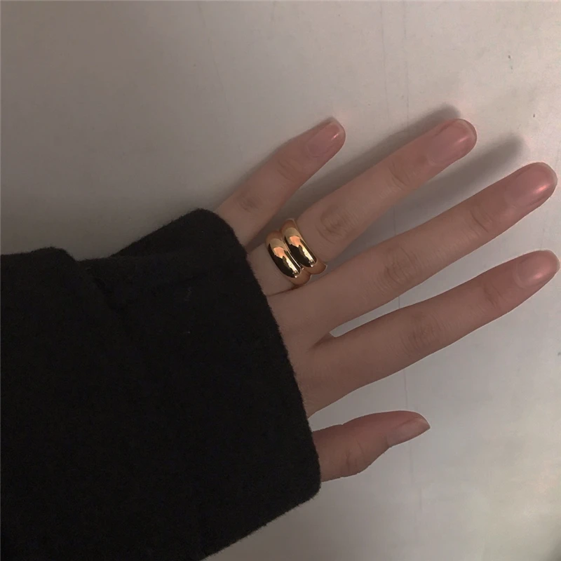 Женские двухслойные кольца AOMU блестящие широкие с золотым металлом в