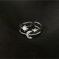 yaologe 925 sterling silver korean version star moon double zircon rings female sweet temperament fashion jewelry gift