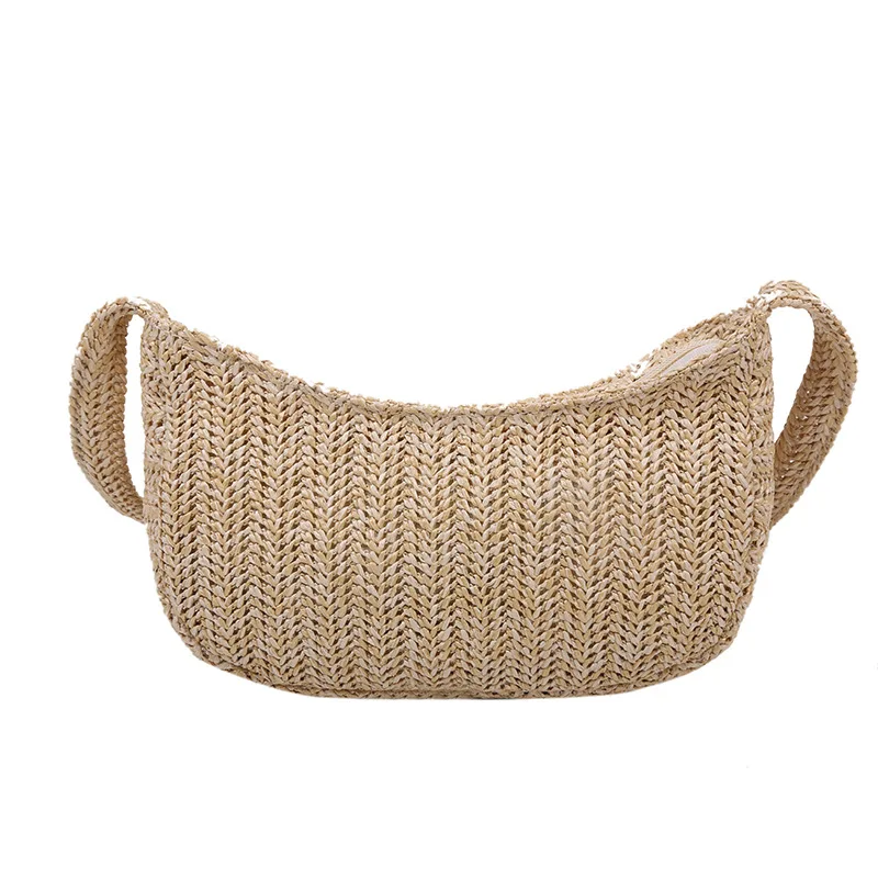 

New Trendy Women's Underarm Bag Simple Straw Woven Solid Color Shoulder Bag Fashionable Texture Zipper Handbags for women 2021