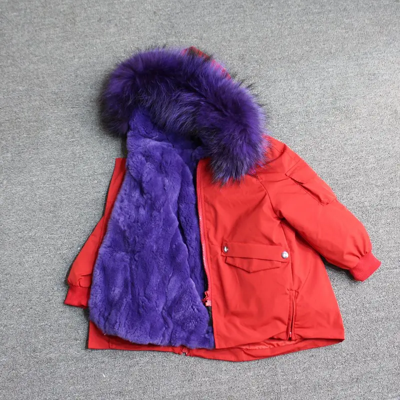 red purple fur Для маленьких мальчиков детская зимняя куртка, детская куртка-пуховик для девочек зимняя куртка для детей в Зимняя куртка для девочек и мальчиков детские линией натурального меха кролика, парка, пальто - Цвет: red purple fur