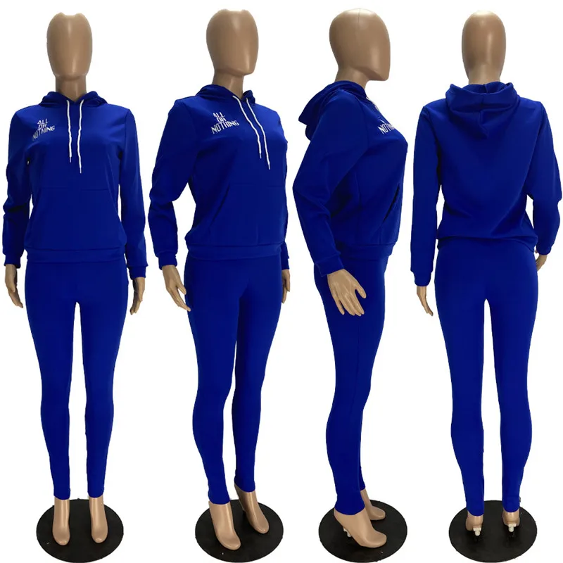 

Two Piece Outfits for Women Letters Embroidery Loose Hoodies Slim Stretch Pants Sexy Joggers Sweat Suits Wholesale Dropshipping