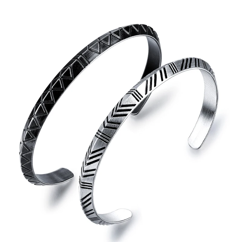 

2021 TICFROG Men's Bracelets 6mm Width Vintage Stainless Steel Wrap Bracelets Cuff Bracelets Bangles with Silver and Black Color