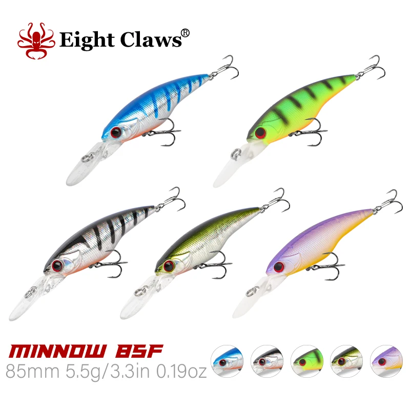 

EIGHT CLAWS 85F Minnow Fishing Lure 85mm 5.5g Floating Jerkbait Artificial Shad Hard Wobbler Swimbait Long Casting Stream Bait