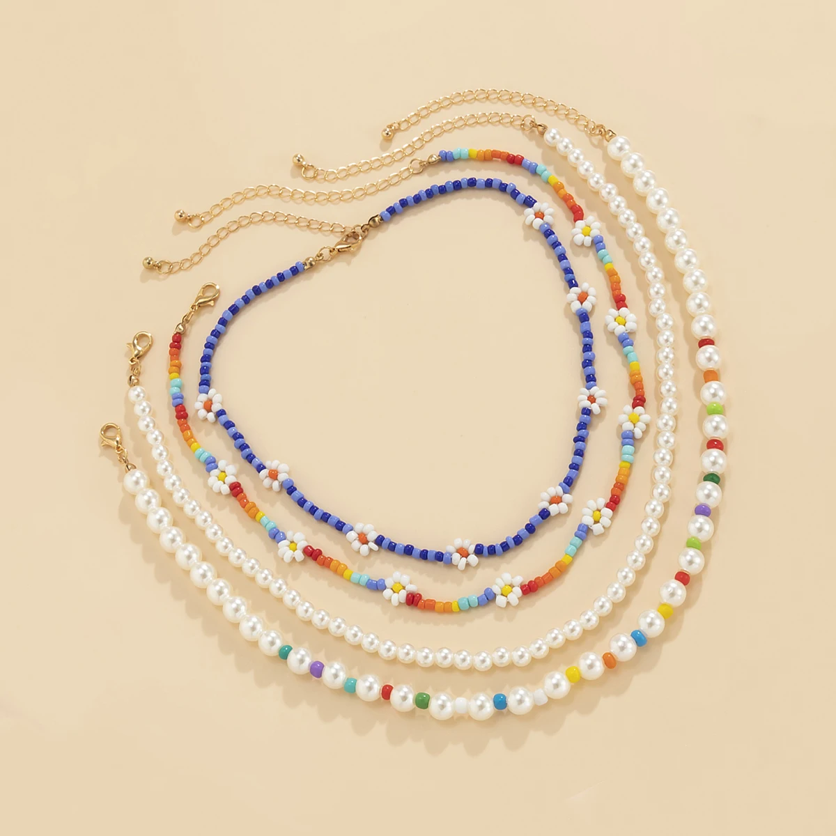 

Boho Rainbow Beads Flower Choker Necklace for Women Y2K Layered Pearl Chains Necklace Set on the Neck 2021 Fashion Girls Jewelry