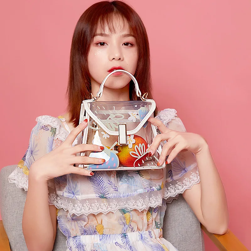 Прозрачная женская сумка через плечо из ПВХ прозрачная цветная с принтом