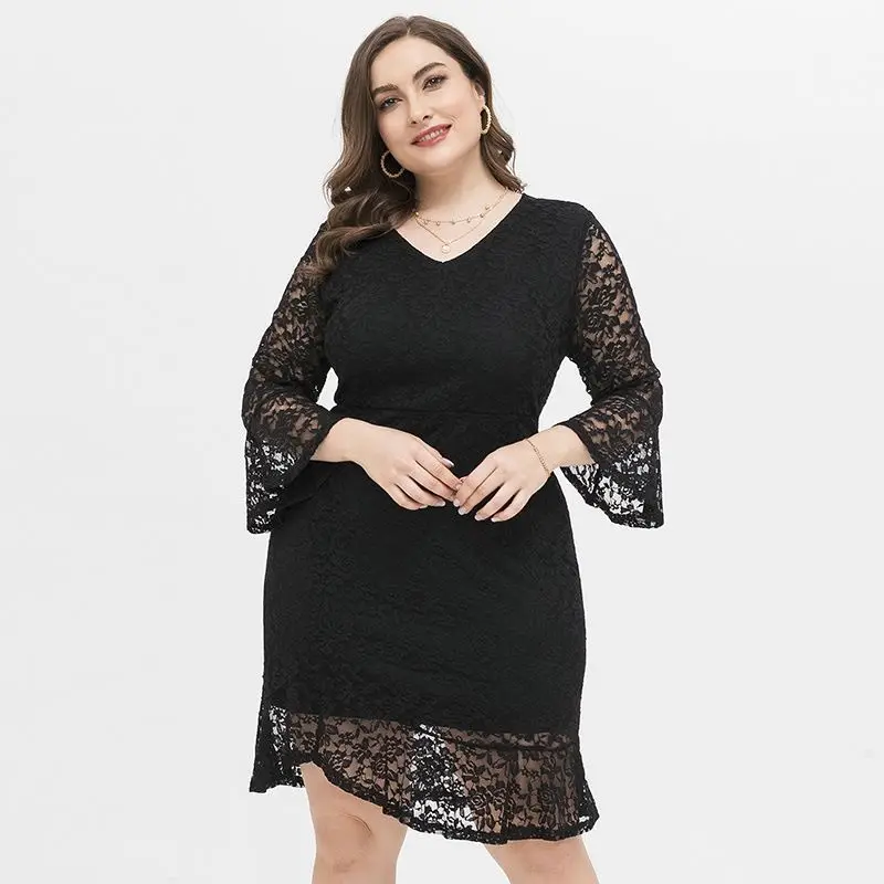 

Женское кружевное платье с V-образным вырезом и рукавом 2021