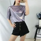 Женская футболка 2021 яркая шелковая футболка с коротким рукавом сексуальный блестящий топ Harajuku Женская эстетичная модная одежда Y2k для женщин