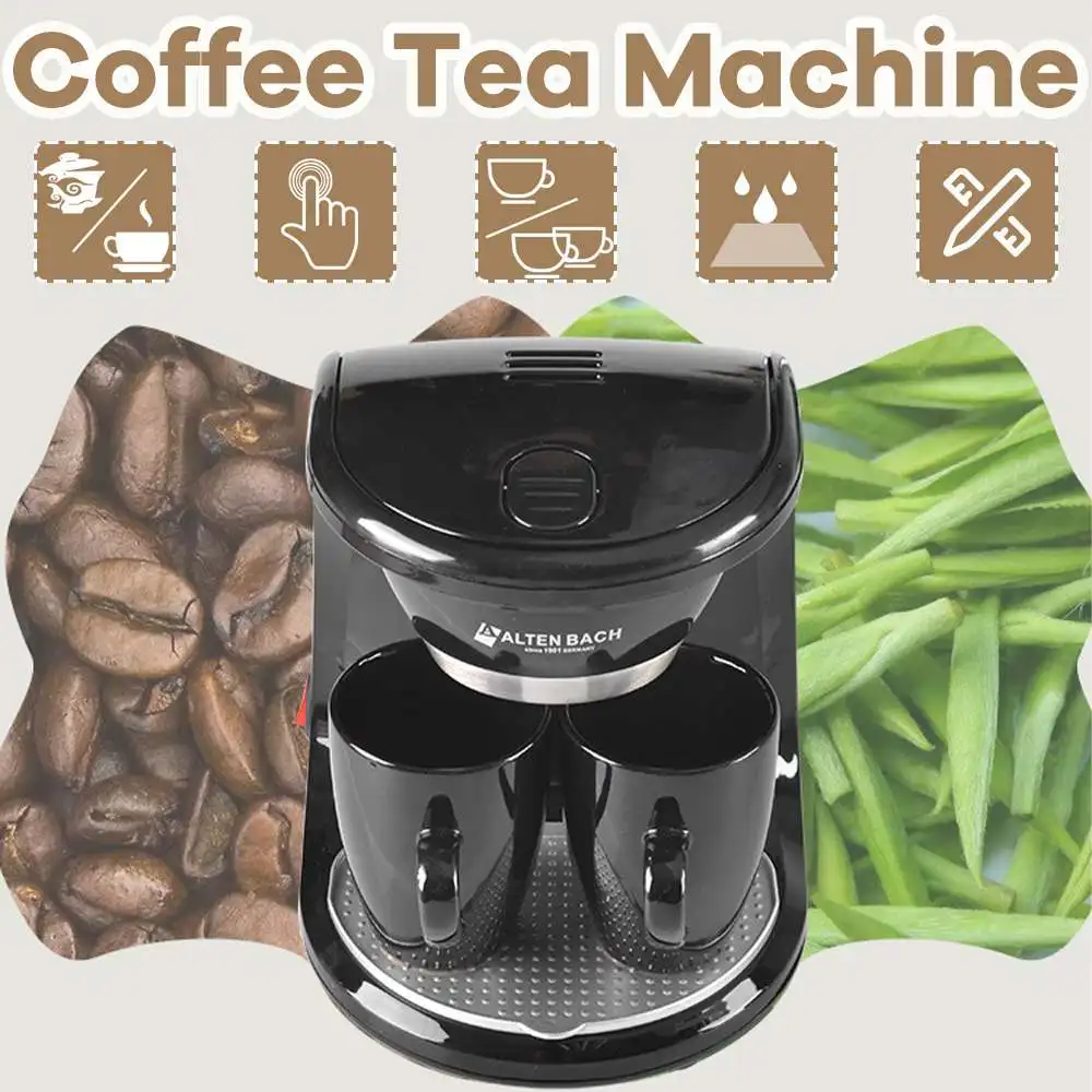 450W Electric Drip Coffee Maker Household Auto Dual Cup Coffee Machine Dual-use American Coffee Tea Machine 110V/220V