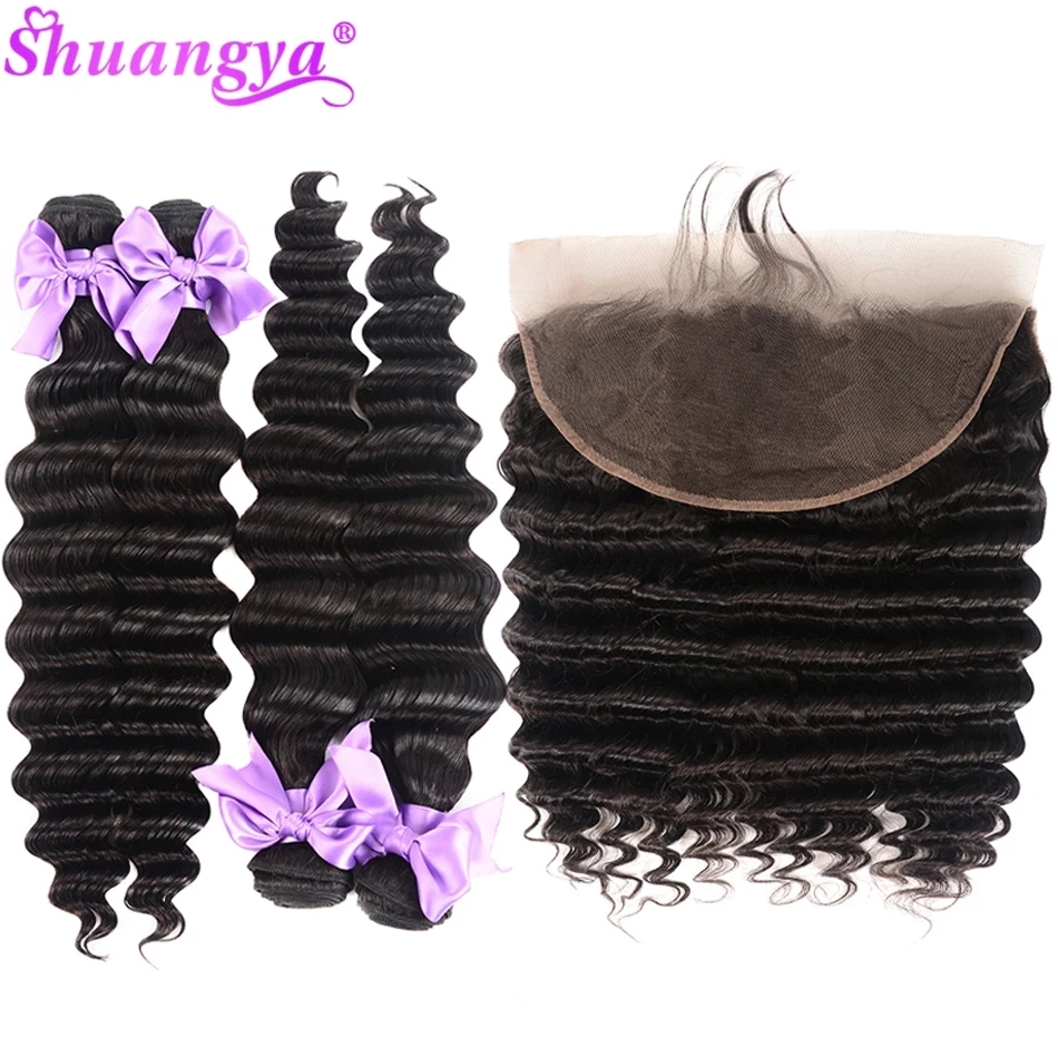 Шнурка с пряди бразильских волос глубокая волна фронтальной Shuangya волосы Remy