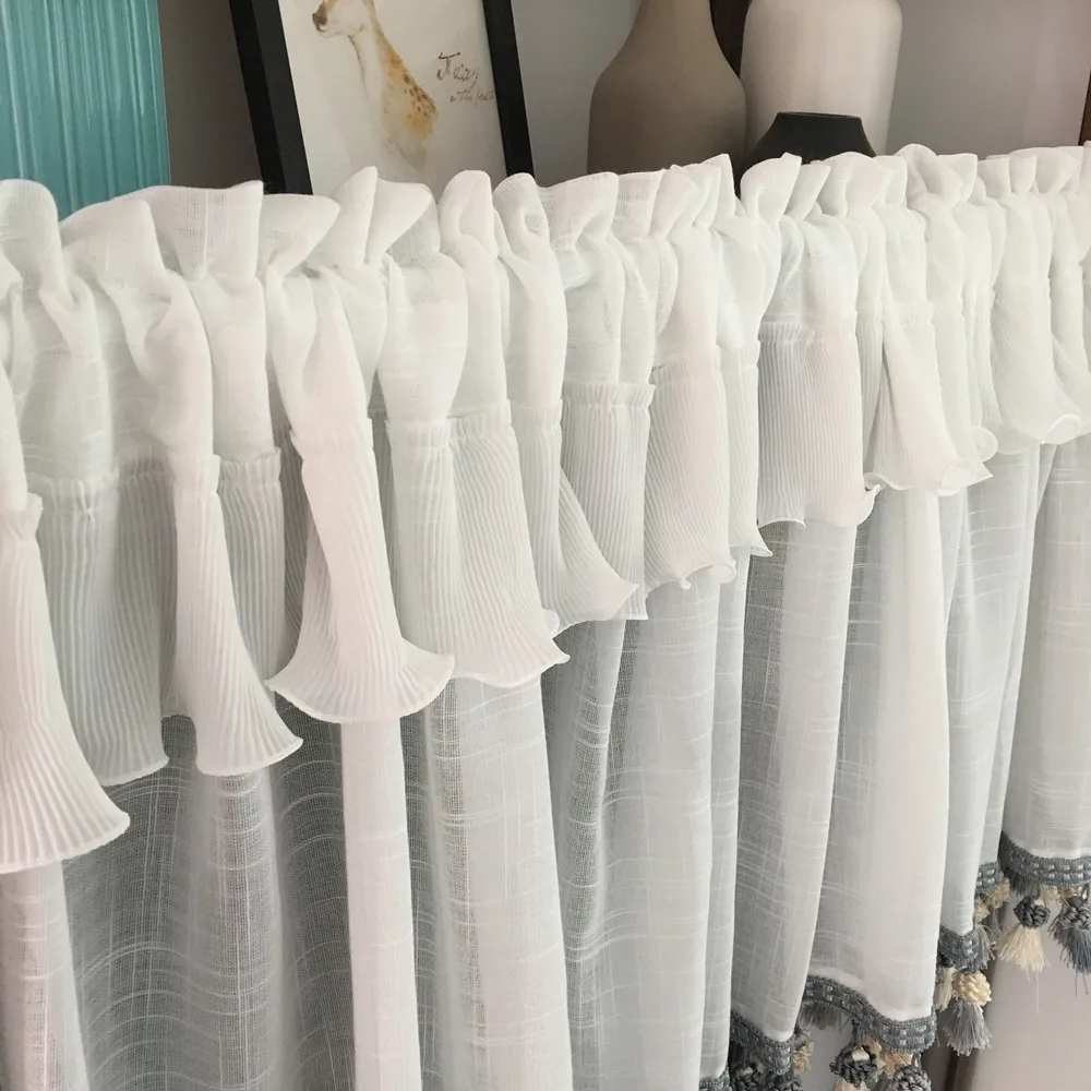 Корейская кофейная занавеска с кисточкой короткая оконная для кухни домашнего