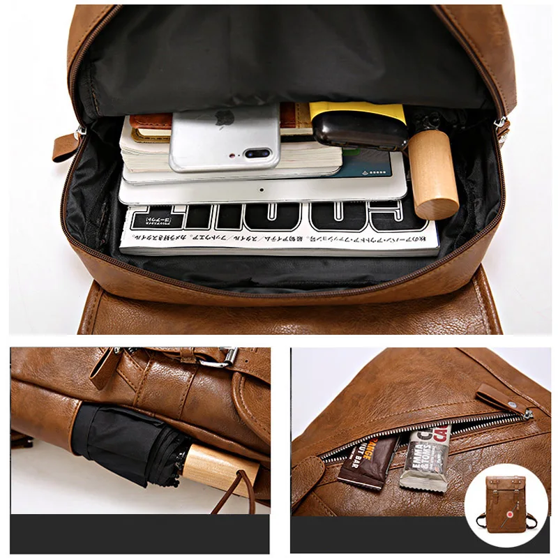 

High-Quality Business PU Leather Backpack Men Casual Wear-Resistant Bagpack Men Fashion Travel Bags Large Capacity Men's Bag